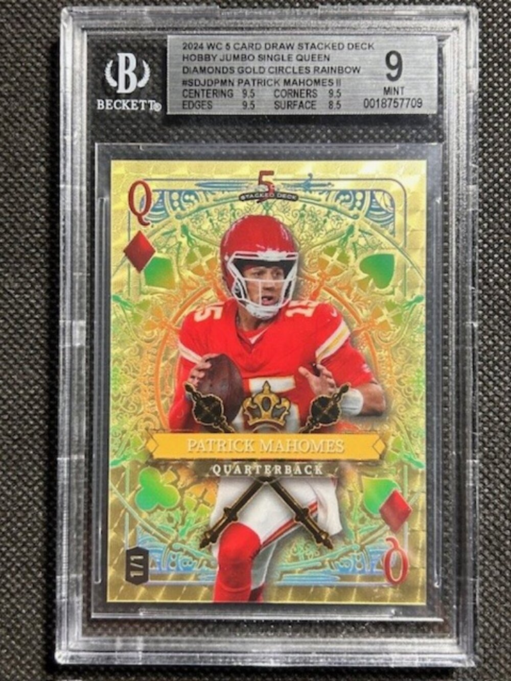 Patrick Mahomes 2024 Wild Card SD Queen Gold Vinyl 1 of 1 1/1 BGS 9 MINT Chiefs